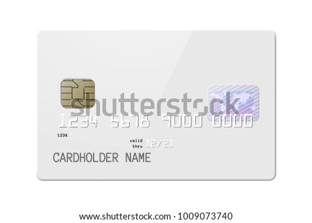 Highly detailed mock up of realistic glossy white credit card, front side . Vector illustration