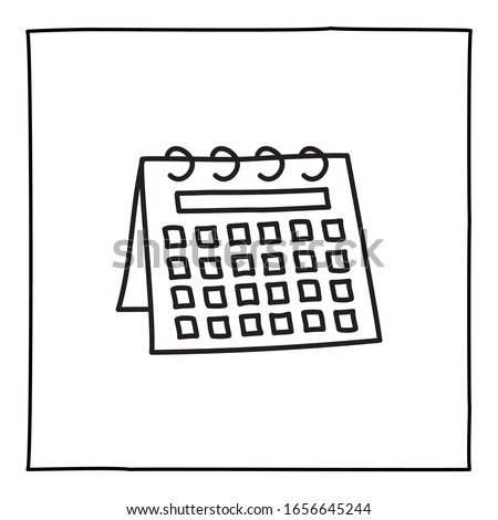 Doodle calendar schedule icon or logo, hand drawn with thin black line.