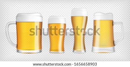 Four different lager beer glasses and mugs