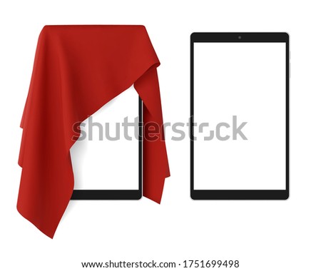 Red fabric covering a blank tablet pad gadget, vector illustration Foto stock © 