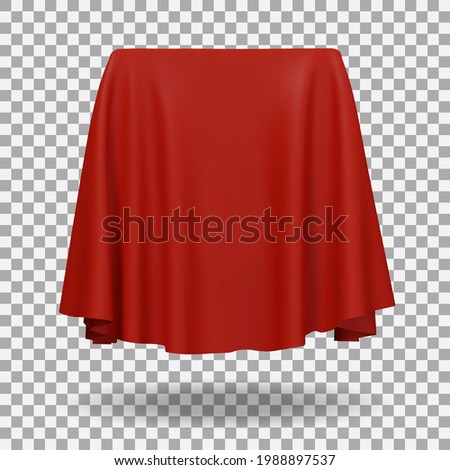 Red fabric covering a cube or rectangular shape with shadow. Can be used as a stand for product display, draped table. Vector illustration