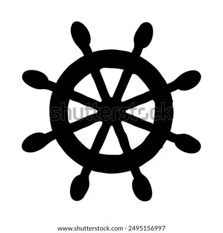 Doodle ship steering wheel, simple style maritime outline silhouette icon