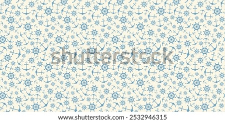 Nautical seamless pattern with ship wheels and anchors