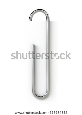Paper clip on paper. Realistic vector illustration.