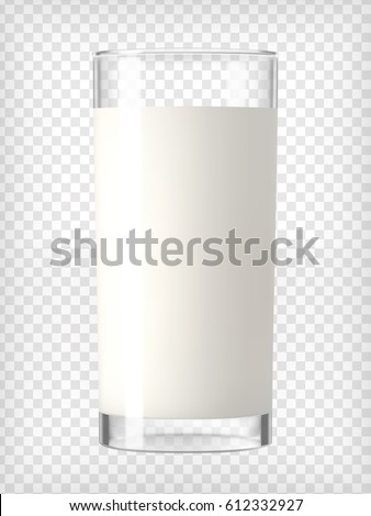 Milk in a glass. Protein rich dairy product. Transparent photo realistic vector illustration.