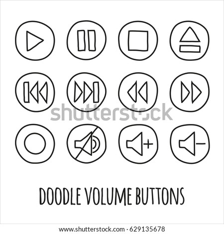 Doodle volume buttons set. Hand drawn scribbles. vector illustration. Graphic design element for web, mobile app, players, prints.