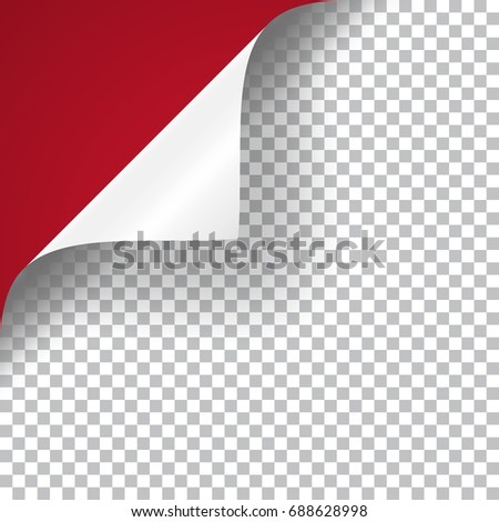 Curly Page Corner realistic illustration with transparent shadow. Ready to apply to your design. Graphic element for documents, templates, posters, flyers. Vector illustration.