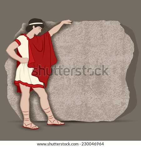 Young Greek standing at a piece of stone block going to carve something significant vector illustration