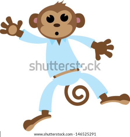 Little Boy Monkey With Blue Pajamas Vector Cartoon Illustration ...