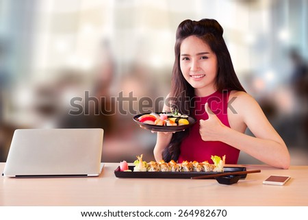 girl and japan food thai restaurant