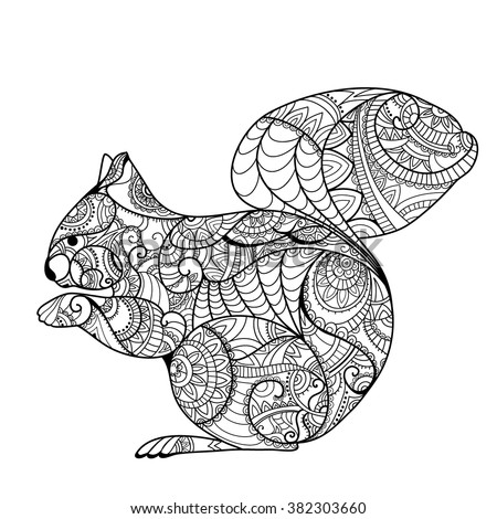 Squirrel. Coloring Book. Hand Drawn Funny Squirrel With Nut For Adult ...