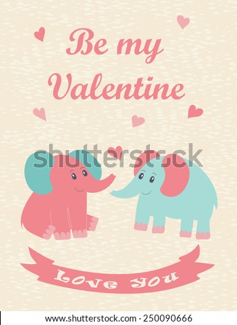 Happy Valentine\'s Day card with hand drawn elephants.
