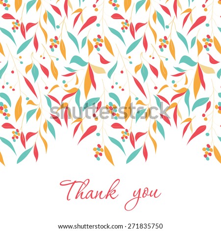 Card with hand drawn  colorful leaves. Hand drawn design for Thank you card, Greeting card or Invitation.