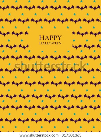 Halloween card with bats and stars. Childish background.  Hand drawn holiday design for fabric, wrapping paper, greeting cards, invitation, stationery.