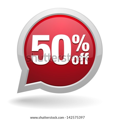 Red fifty percent off speech bubble
