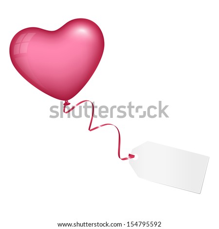 Flying pink heart balloon with love letter