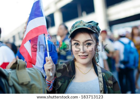 BANGKOK,THAILAND-JANUARY 13: Unidentified protesters shut down the cityf or the reformation before election at the Ladprao rd. on January 13,2014 in Bangkok,Thailand.
