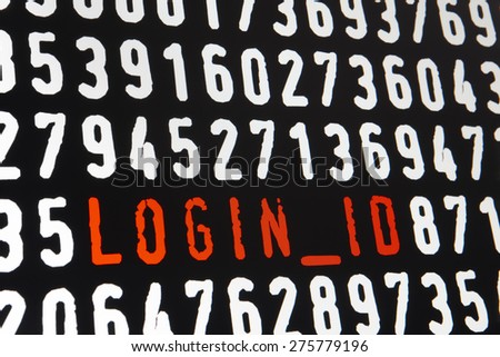 Computer screen with login id text on black background. Horizontal