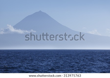 Azores landscape with Pico mountain and atlantic ocean. Portugal. Horizontal