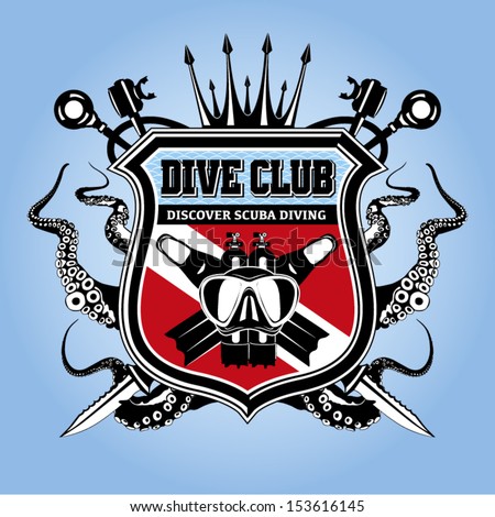 premium vector label for scuba diving club and underwater swimming with elements logo