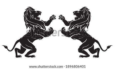 Lion Upright Attack, Wildlife Illustration