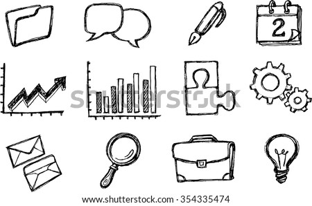 Business Finance Sketches-Set of varied hand drawn illustration of business icons and symbols.