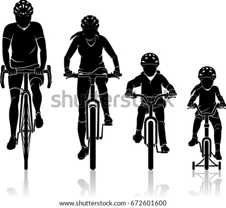 Family Biking Silhouette Front View