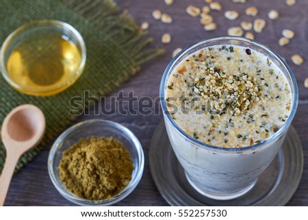 Similar – Image, Stock Photo Shelled hemp seeds superfood in white bowl