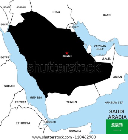 big size black map of saudi arabia with flag