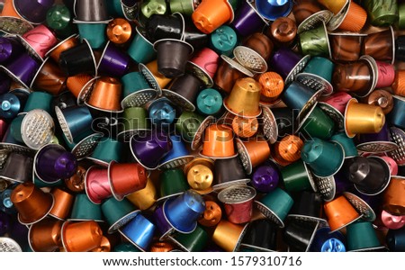 Image, Stock Photo Pattern of coffee capsules on pink background