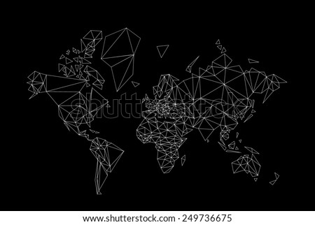 black and white world map low poly illustration