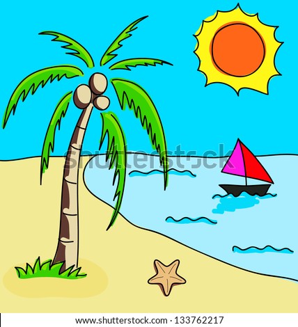 Summer Beach, Vector Illustration.Free Hand Draw - 133762217 : Shutterstock