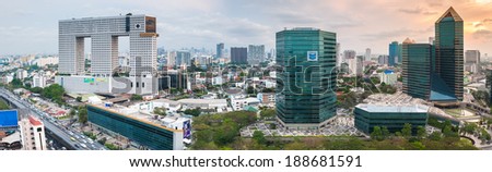 BANGKOK, THAILAND - April 1: Sunset panorama scene of The Elephant Building on April 1, 2014 in Bangkok. It was awarded no.4 for the \