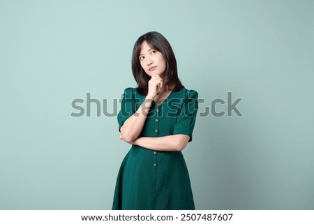 Similar – Image, Stock Photo Thoughtful woman in stylish outfit in studio