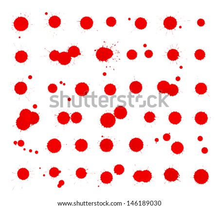 Red color ink stain spot collection isolated over white background