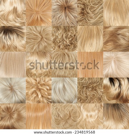 Multiple blond hair textures as a set of a backgrounds or a seamless backdrop pattern