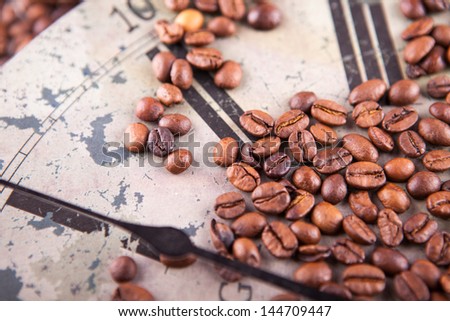 vintage clock and coffee beans scattered texture