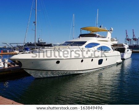 A luxury yacht at the yacht club in the port