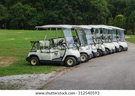 Golf carts waiting for use it on the golf course