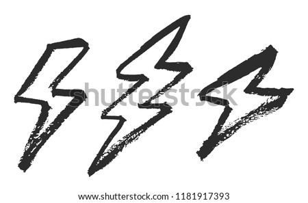 Lightning bolts brush painted vector illustrations isolated on white