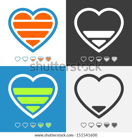 Electronic heart with charge meter. Colorful vector icon set