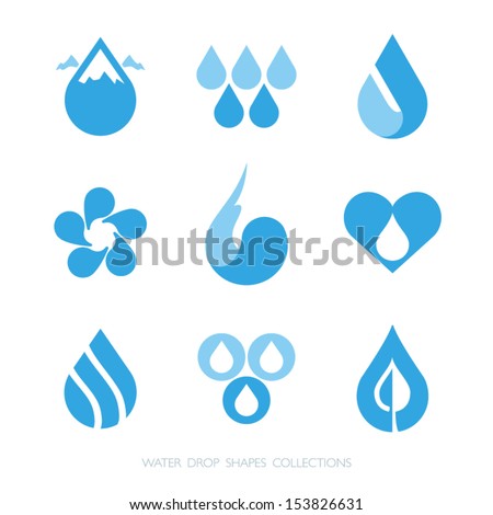 Water drop shapes collection. Vector icon set at 1 and 2 colors.