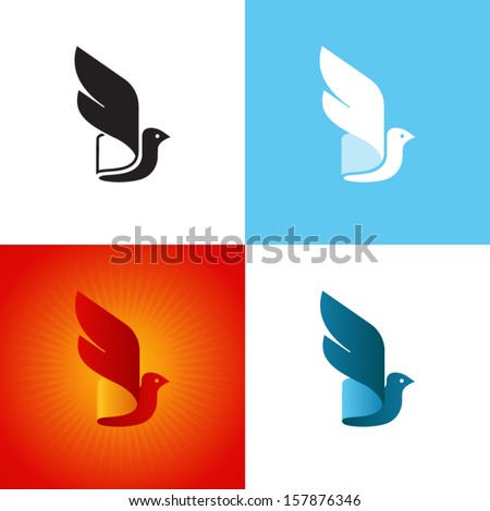 Stylized bird silhouette at different color variations. Vector icon.