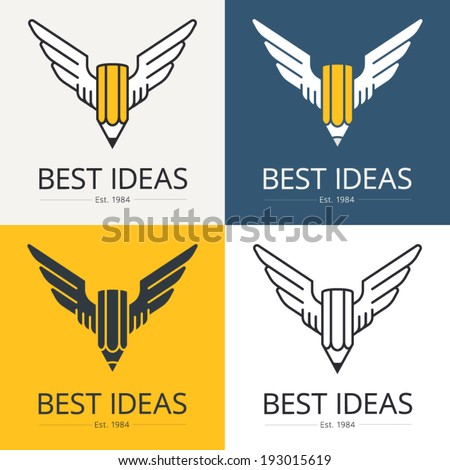 Pencil with wings, conceptual illustration for art, scripting, design themes. Logo template. Vector graphics.