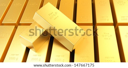3d rendering of gold bullion.