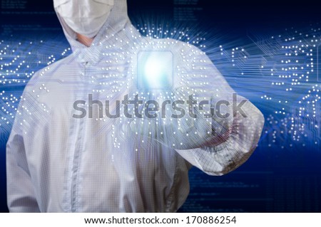 engineer pointing on electronics circuit glow