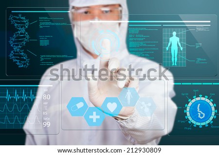 scientist point on medical transparent screen