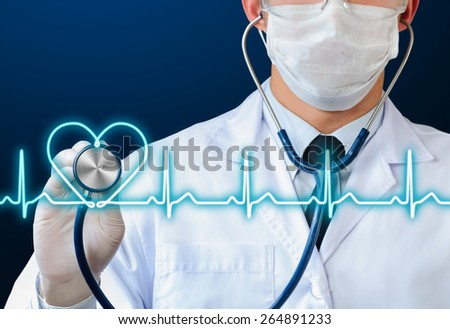 doctor using stethoscope to listening glow heart beat