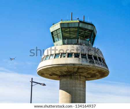 BARCELONA, SPAIN - APRIL 1: The control tower of El Prat-Barcelona airport. This airport was inaugurated in 1963. April 1, 2013 in Barcelona, Catalunya, Spain