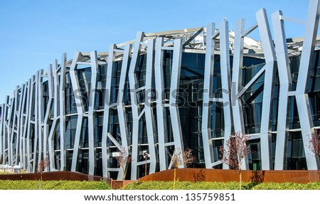 VITORIA-GASTEIZ, SPAIN - APRIL 14: The modern KutxaBank business building, It is designed by architect Mozas and it is inaugurated in 2007. April 14, 2013 in Vitoria Gasteiz, Basque Country, Spain